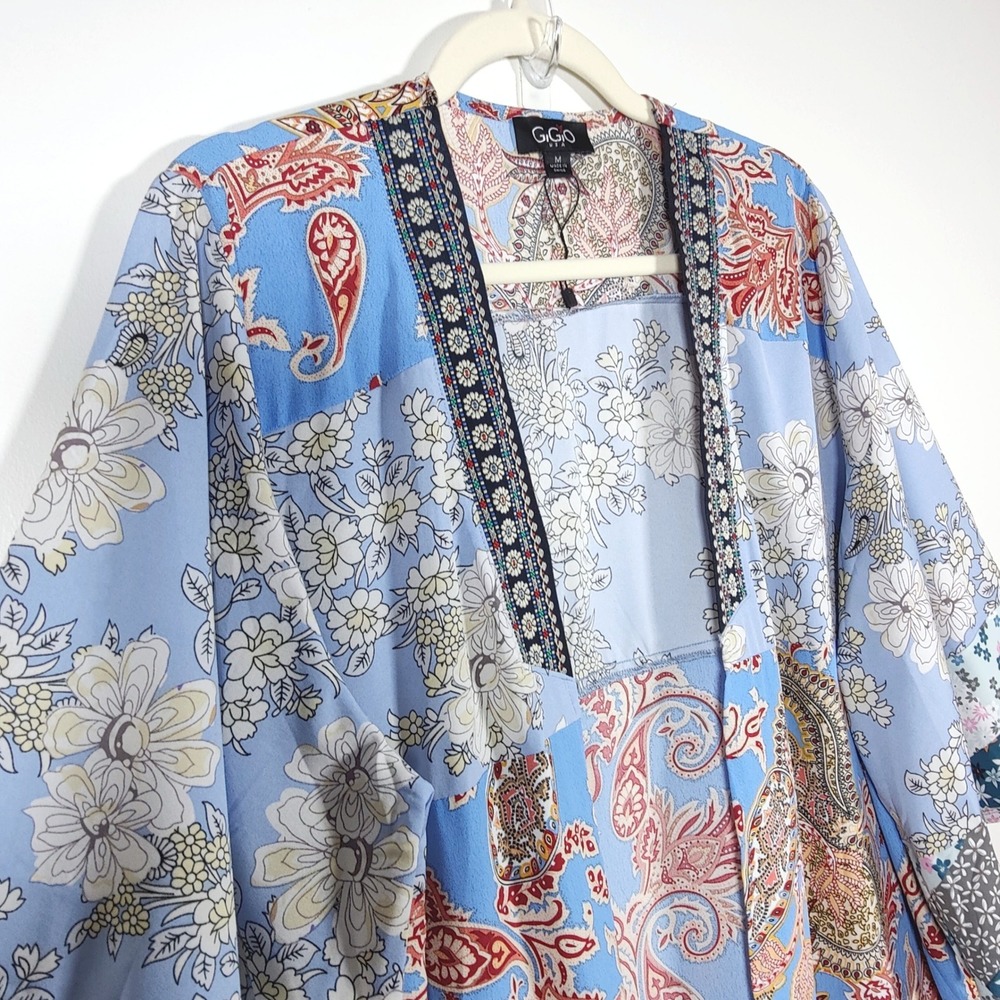GiGiO USA Patchwork Paisley Floral Caftan Maxi Dress M Boho - Picture 3 of 6
